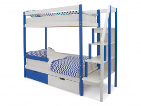 Двухъярусная кровать Svogen с ящиками и бортиком сине-белый в Миассе - miass.magazinmebel.ru | фото