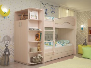 Кровать 2-х ярусная Мая с ящиками и шкафом на латофлексах млечный дуб в Миассе - miass.magazinmebel.ru | фото