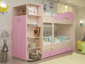 Кровать 2-х ярусная Мая с ящиками и шкафом на латофлексах розовый в Миассе - miass.magazinmebel.ru | фото