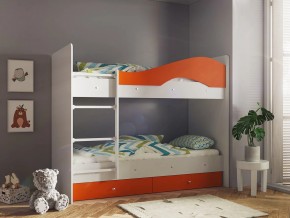 Кровать 2-х ярусная Мая с ящиками на латофлексах белый-оранж в Миассе - miass.magazinmebel.ru | фото