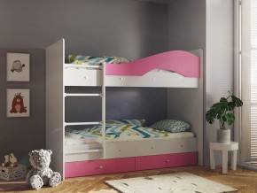 Кровать 2-х ярусная Мая с ящиками на латофлексах белый-розовый в Миассе - miass.magazinmebel.ru | фото