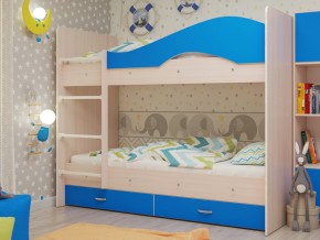 Кровать 2-х ярусная Мая с ящиками на латофлексах млечный дуб/синий в Миассе - miass.magazinmebel.ru | фото - изображение 1