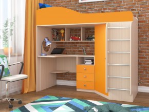 Кровать чердак Кадет 1 с металлической лестницей Дуб молочный-Оранжевый в Миассе - miass.magazinmebel.ru | фото