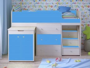 Кровать чердак Малыш 80х180 Дуб молочный, Голубой в Миассе - miass.magazinmebel.ru | фото