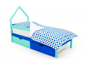 Кровать-домик мини Svogen с ящиками и бортиком мятно-синий в Миассе - miass.magazinmebel.ru | фото - изображение 1