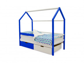 Кровать-домик Svogen с ящиками и бортиком сине-белый в Миассе - miass.magazinmebel.ru | фото