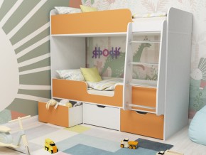 Кровать двухъярусная Малыш двойняшка белый-оранжевый в Миассе - miass.magazinmebel.ru | фото