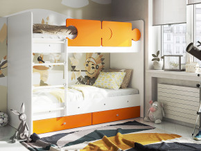 Кровать двухъярусная Тетрис латы с бортиками белый-оранжевый в Миассе - miass.magazinmebel.ru | фото - изображение 1