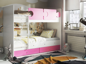 Кровать двухъярусная Тетрис латы с бортиками белый-розовый в Миассе - miass.magazinmebel.ru | фото
