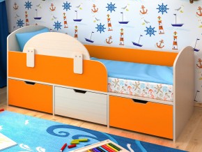 Кровать Малыш Мини Дуб молочный-Оранжевый без бортика в Миассе - miass.magazinmebel.ru | фото