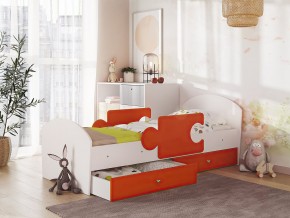 Кровать Мозаика с ящиком и бортиками на ламелях белый-оранж в Миассе - miass.magazinmebel.ru | фото