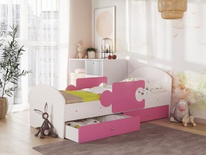 Кровать Мозаика с ящиком и бортиками на ламелях белый-розовый в Миассе - miass.magazinmebel.ru | фото