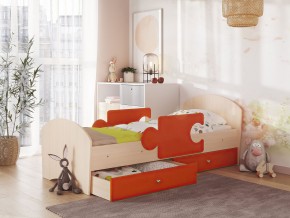 Кровать Мозаика с ящиком и бортиками на ламелях дуб млечный-оранж в Миассе - miass.magazinmebel.ru | фото