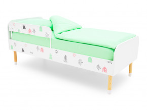 Кровать Stumpa Классика с бортиком рисунок Домики розовый, бирюзовый в Миассе - miass.magazinmebel.ru | фото