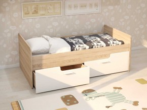 Кровать Умка дуб сонома с белыми ящиками в Миассе - miass.magazinmebel.ru | фото - изображение 1